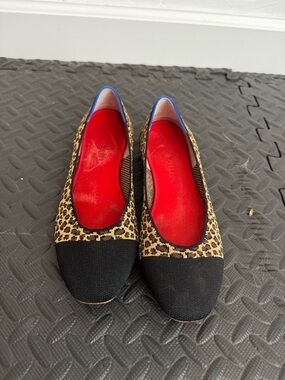 Rothy's Leopard Knit Ballet Flats with Black Toe and Red Insole